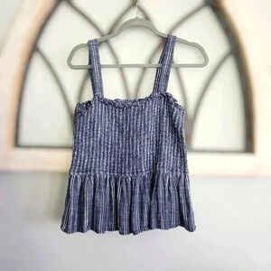 LOFT Beach stripe ruffle tank Crop top Size LARGE